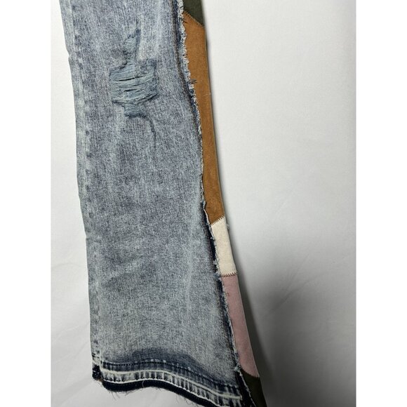 Grace In LA High Waist Patchwork Flare Jeans Size 27 Blue Denim - Picture 10 of 15